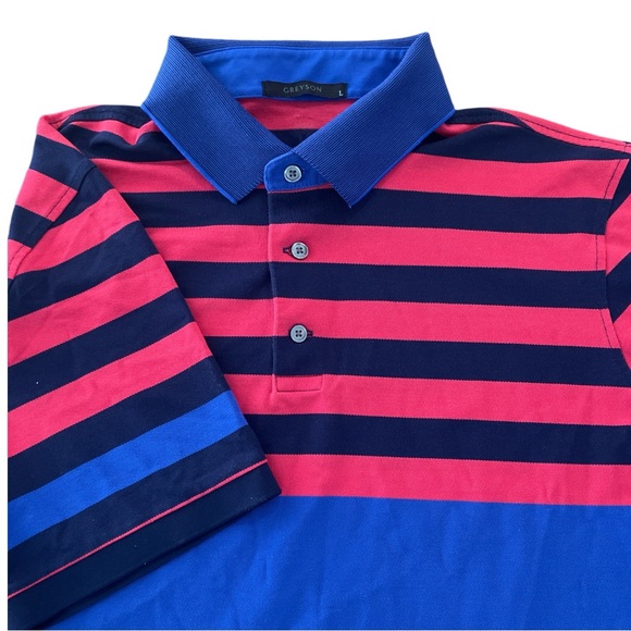 Greyson Polo Shirt Mens‎ Large Blue Striped Performance Golf Activewear Pique - Picture 1 of 9